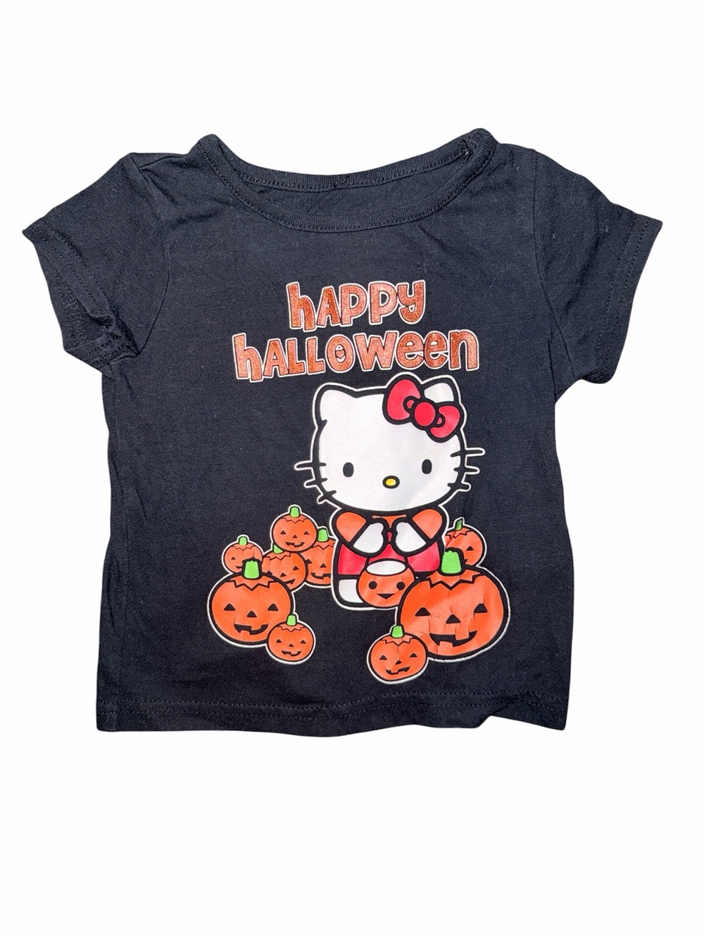 Hello Kitty Black Short Sleeve Tee Orange Halloween Pumpkins - Size 24 Montth